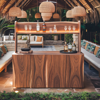 Outdoor Live Edge Bar Table With Curved Shelf For Patio Or Garden