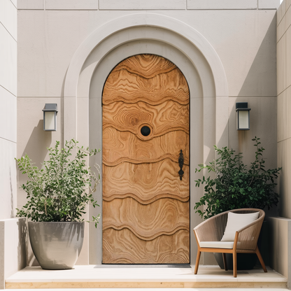 Artistic Arched Front Door With Carved Wave For Villa Or Architecture