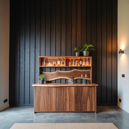 Modern Live Edge Indoor Bar Table With Wave Shelf For Home Lounge