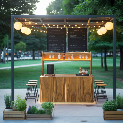 Outdoor Live Edge Bar Table With Curved Shelf For Patio Or Garden