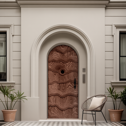 Artistic Arched Front Door With Carved Wave For Villa Or Architecture