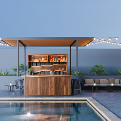 Modern Live Edge Indoor Bar Table With Wave Shelf For Home Lounge