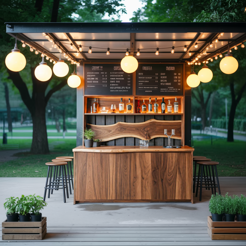 Modern Live Edge Indoor Bar Table With Wave Shelf For Home Lounge
