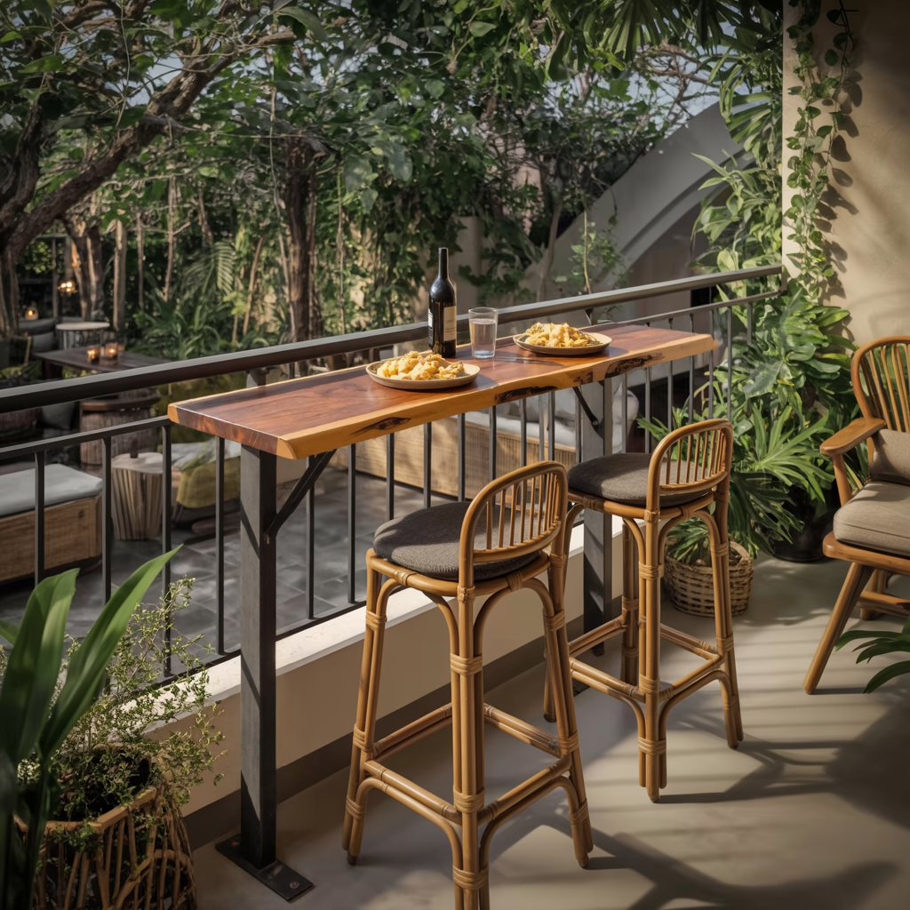 Rustic Live Edge Balcony Bar Table For Rail Mount Patio Or Apartment Deck