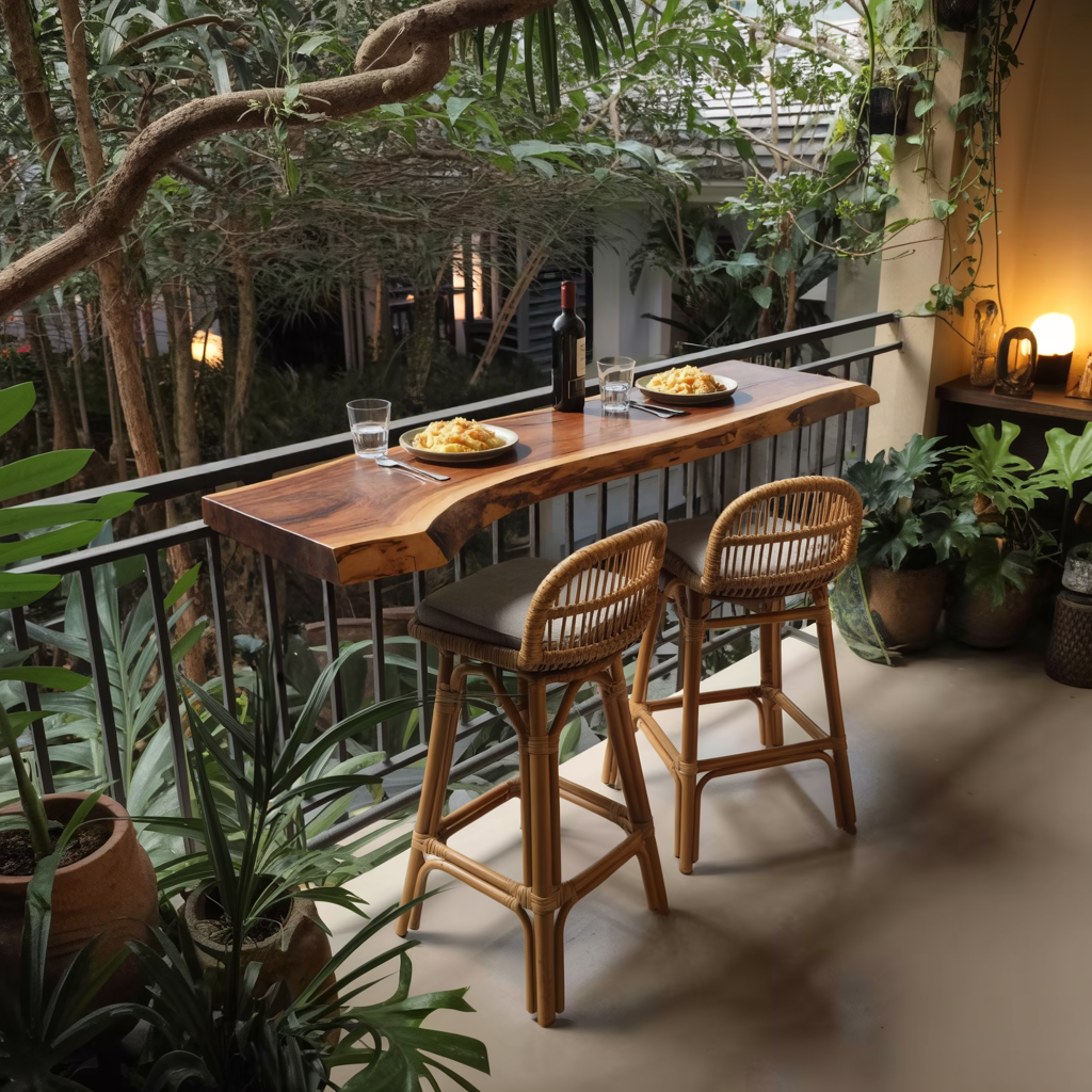 Live Edge Solid Wood Balcony Bar Table For Rail Mount Outdoor Breakfast