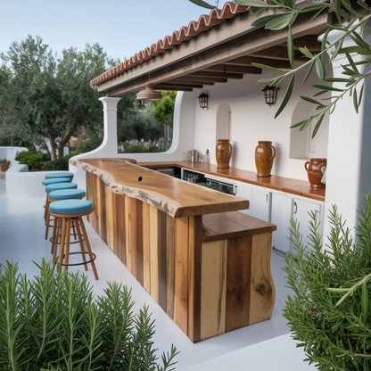 Rustic Live Edge Outdoor Bar Table For Patio Or Garden