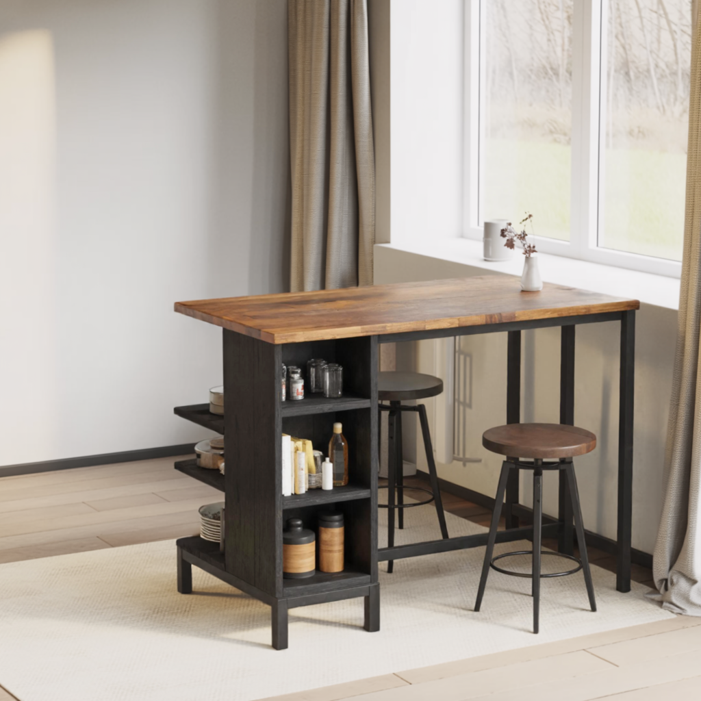 Industrial Kitchen Bar Table With Metal Legs For Apartment Dining