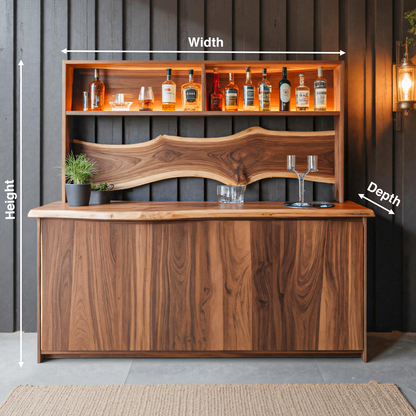 Modern Live Edge Indoor Bar Table With Wave Shelf For Home Lounge