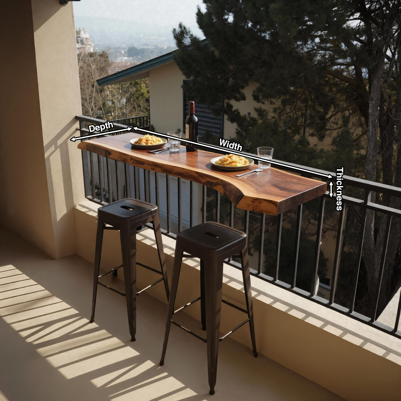 Live Edge Solid Wood Balcony Bar Table For Rail Mount Outdoor Breakfast