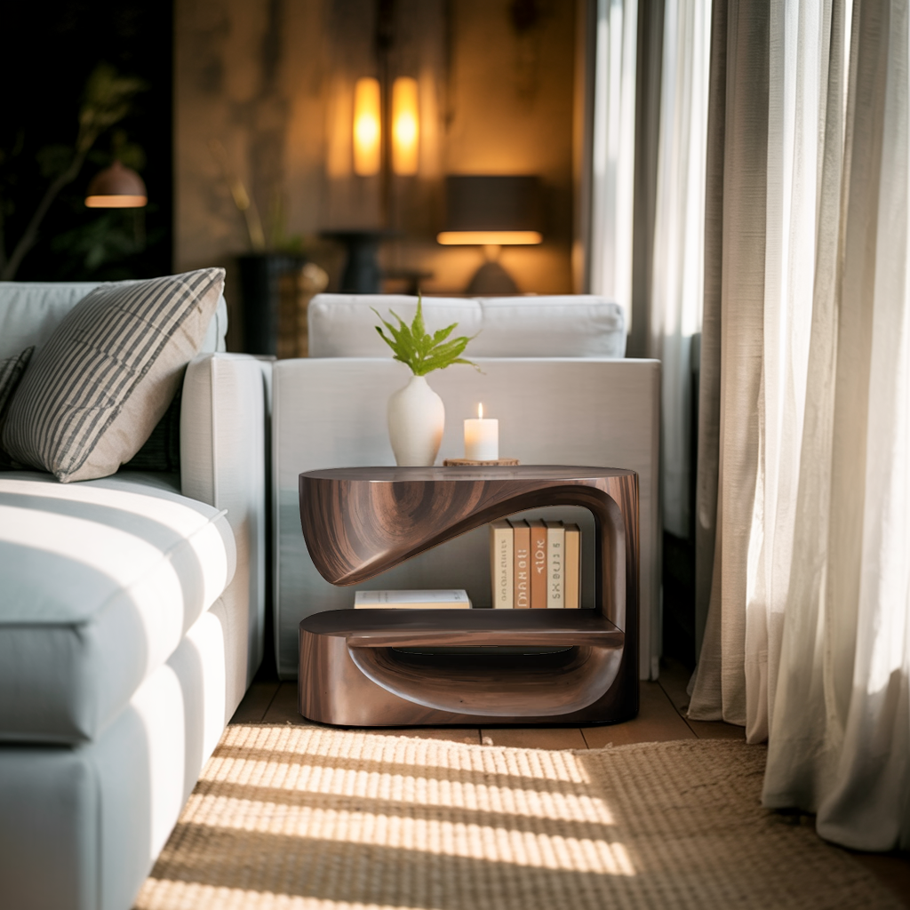 Modern Curved Nightstand With Open Shelf For Minimalist Rooms