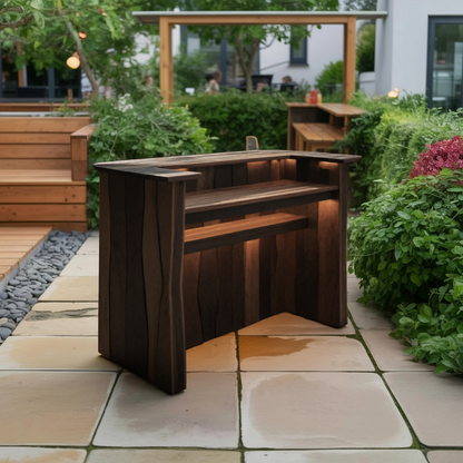 Rustic Live Edge Bar Counter With Lighting For Patio