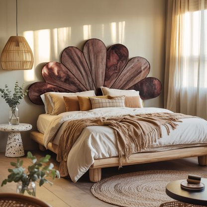 Boho Flower Petal Headboard Bed For Queen And King Bedroom
