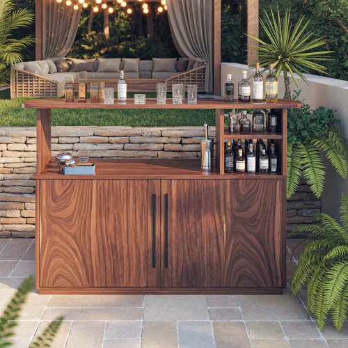 Modern Outdoor Bar Table With Cabinet For Patio Or Poolside
