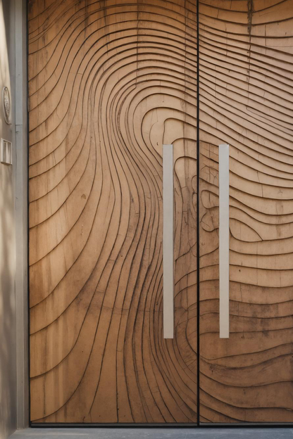Modern Double Front Door With Wave Carved Design For Luxury Home