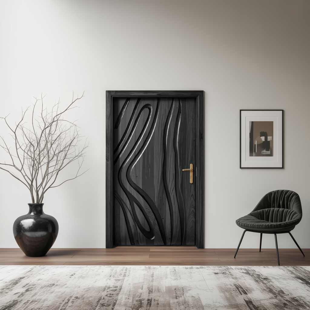 Modern Carved Wooden Door For Interior Entryway