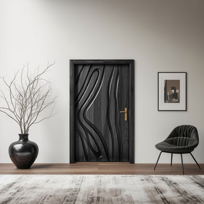 Modern Carved Wooden Door For Interior Entryway