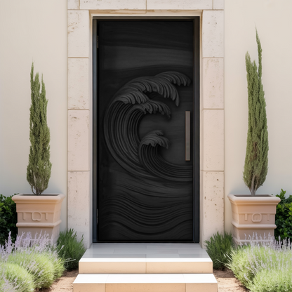 Coastal Wave Carved Door For Front Entrance And Modern Villa