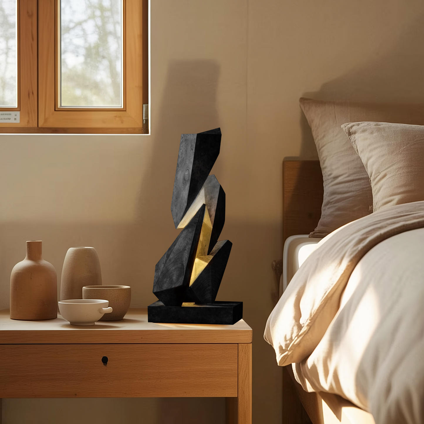 Rustic Geometric Table Lamp For Bedroom Nightstand