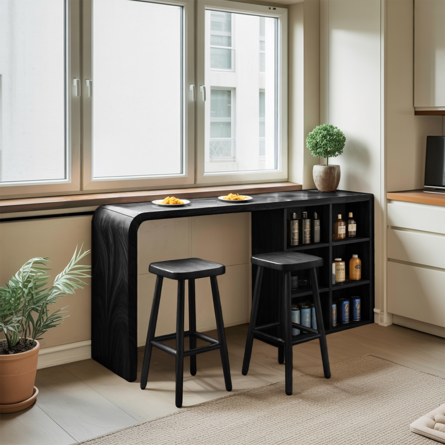 Modern Wooden Bar Table With Storage For Kitchen Or Home Mini Bar