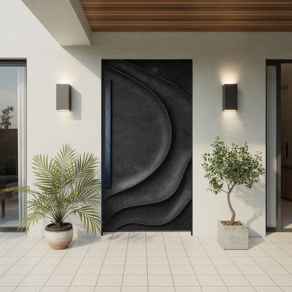 Sculptural Front Door Design For Modern Entryway