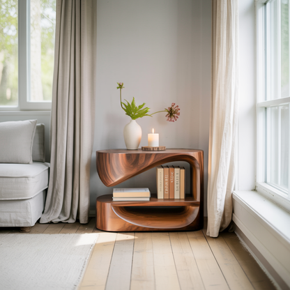 Modern Curved Nightstand With Open Shelf For Minimalist Rooms