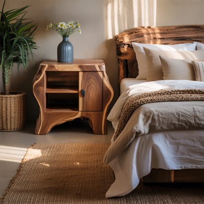 Organic Rustic Nightstand With Storage Cabinet For Bedroom Corner And Interior
