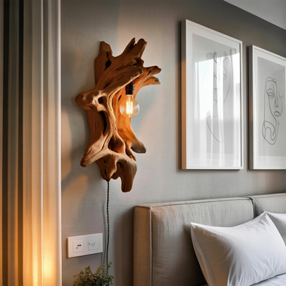 Driftwood Wall Lamp With Carved Form For Rustic Modern Living Room