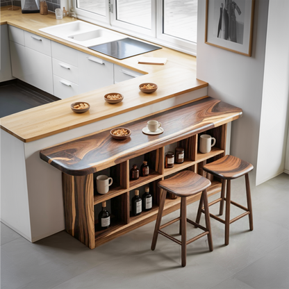 Wooden Bar Table With Storage For Compact Kitchen Or Coffee Bar