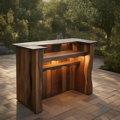 Rustic Outdoor Bar Counter With Lighting For Patio Or Garden