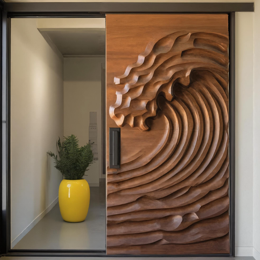 Modern Wave Sliding Door With Artistic Panel For Interior Or Studio