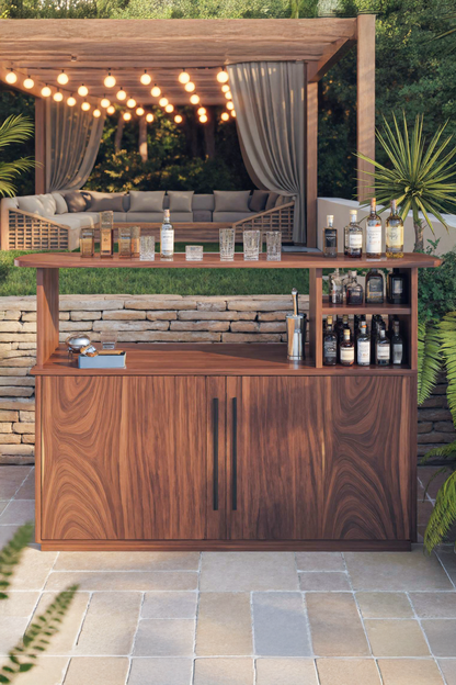 Modern Outdoor Bar Table With Cabinet For Patio Or Poolside