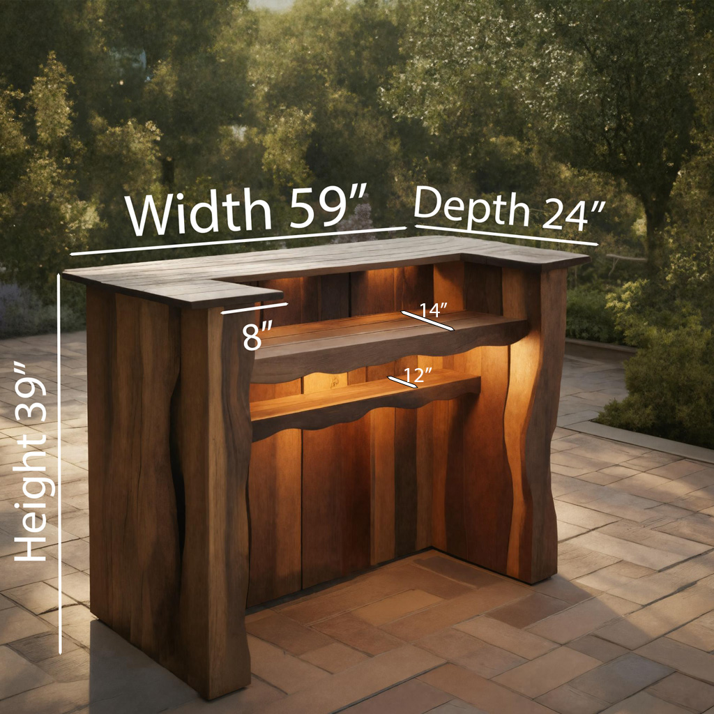 Rustic Outdoor Bar Counter With Lighting For Patio Or Garden
