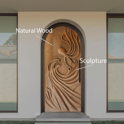 Artistic Carved Front Door With Abstract Design For Entryway