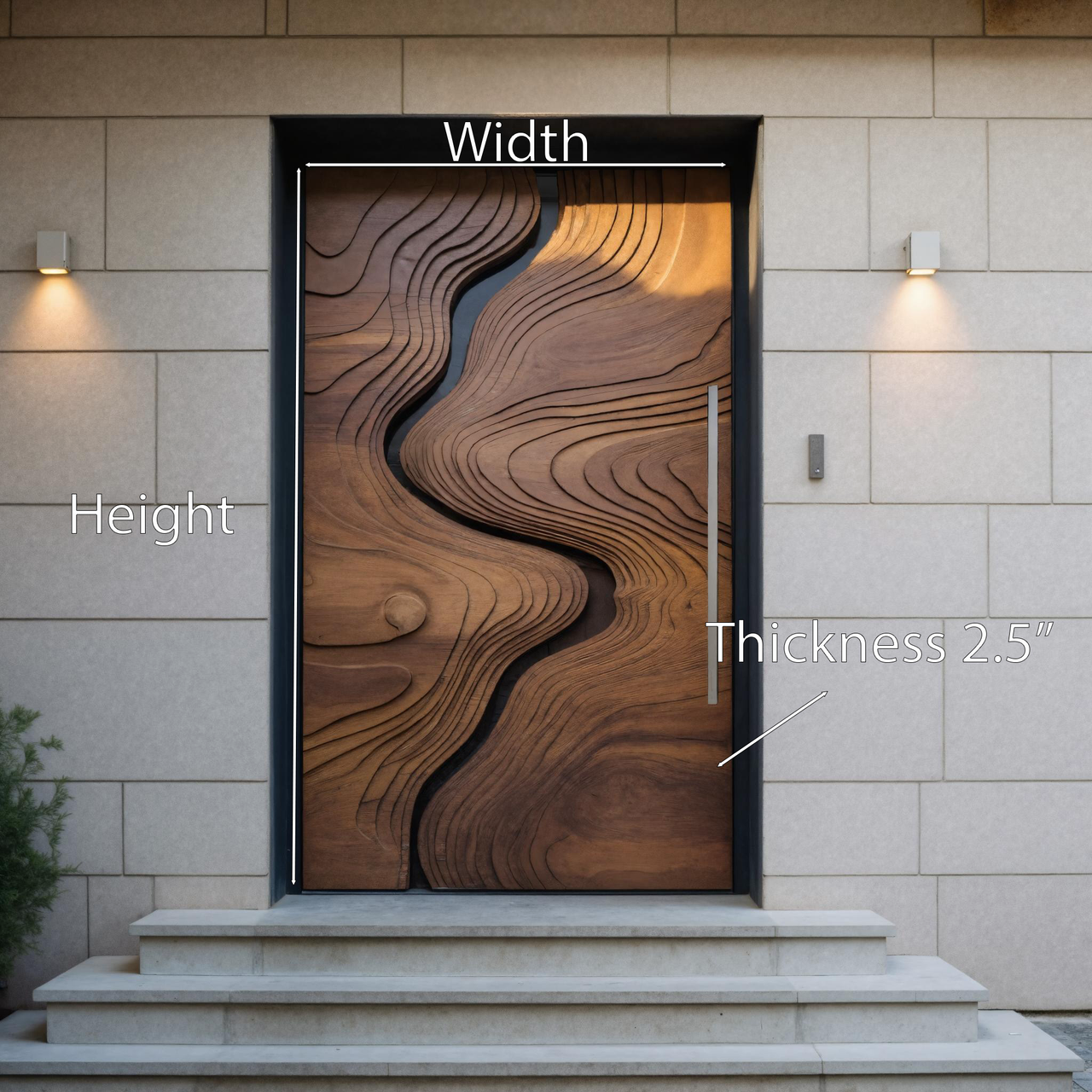 Modern Carved Front Door With Wave Design For Contemporary Home
