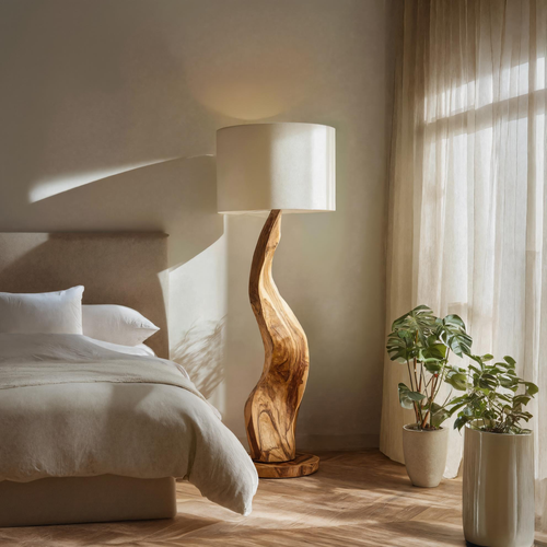 Modern Sculptural Floor Lamp With Curved Base For Bedroom