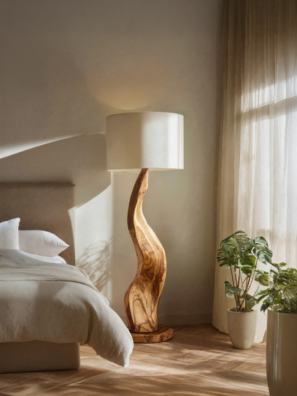 Modern Sculptural Floor Lamp With Curved Base For Bedroom