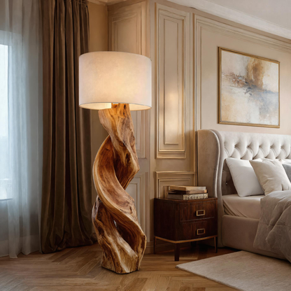 Rustic Sculptural Floor Lamp With Twisted Base For Bedroom