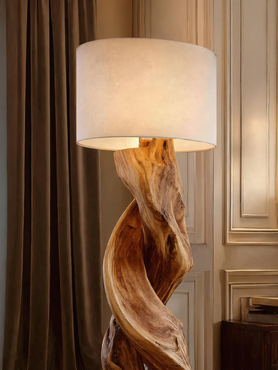 Rustic Sculptural Floor Lamp With Twisted Base For Bedroom