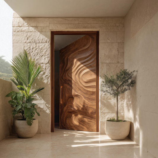 Artistic Sculptural Front Door With Wave Design For Entryway