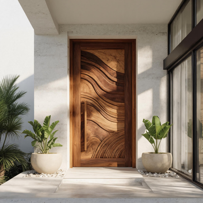 Artistic Front Door With Flowing Wave Design For Entryway