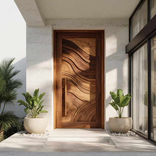 Artistic Front Door With Flowing Wave Design For Entryway