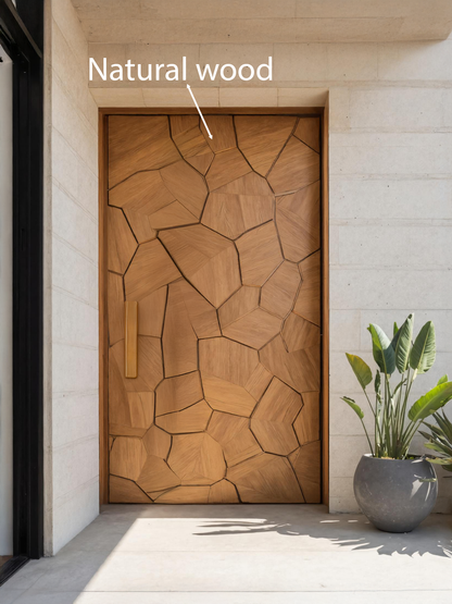 Carved Door With Geometric Polygon Pattern For Entryway