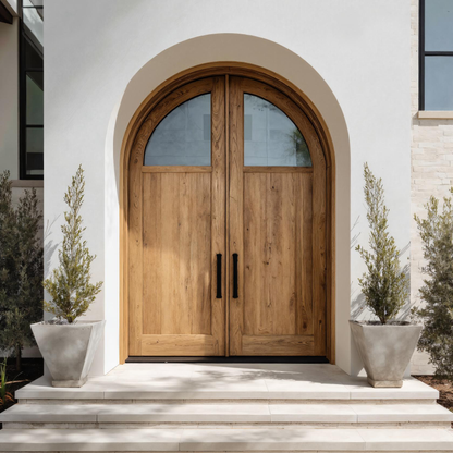 Modern Arched Double Front Door With Glass Panels For Entryway