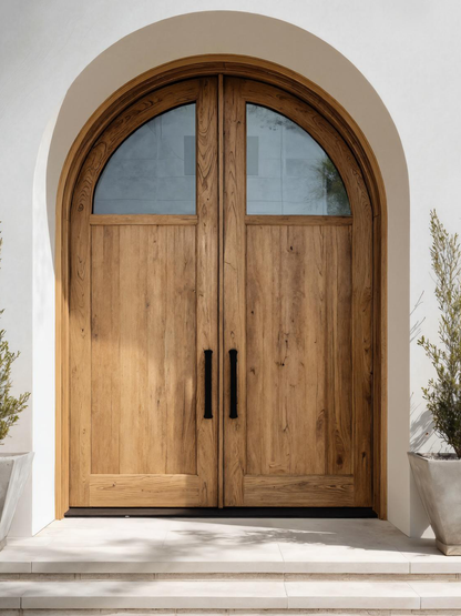 Modern Arched Double Front Door With Glass Panels For Entryway
