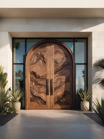Arched Sculptural Double Front Door With Organic Design For Entryway