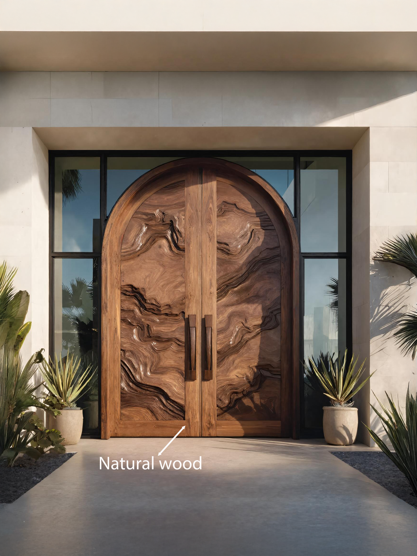 Arched Sculptural Double Front Door With Organic Design For Entryway