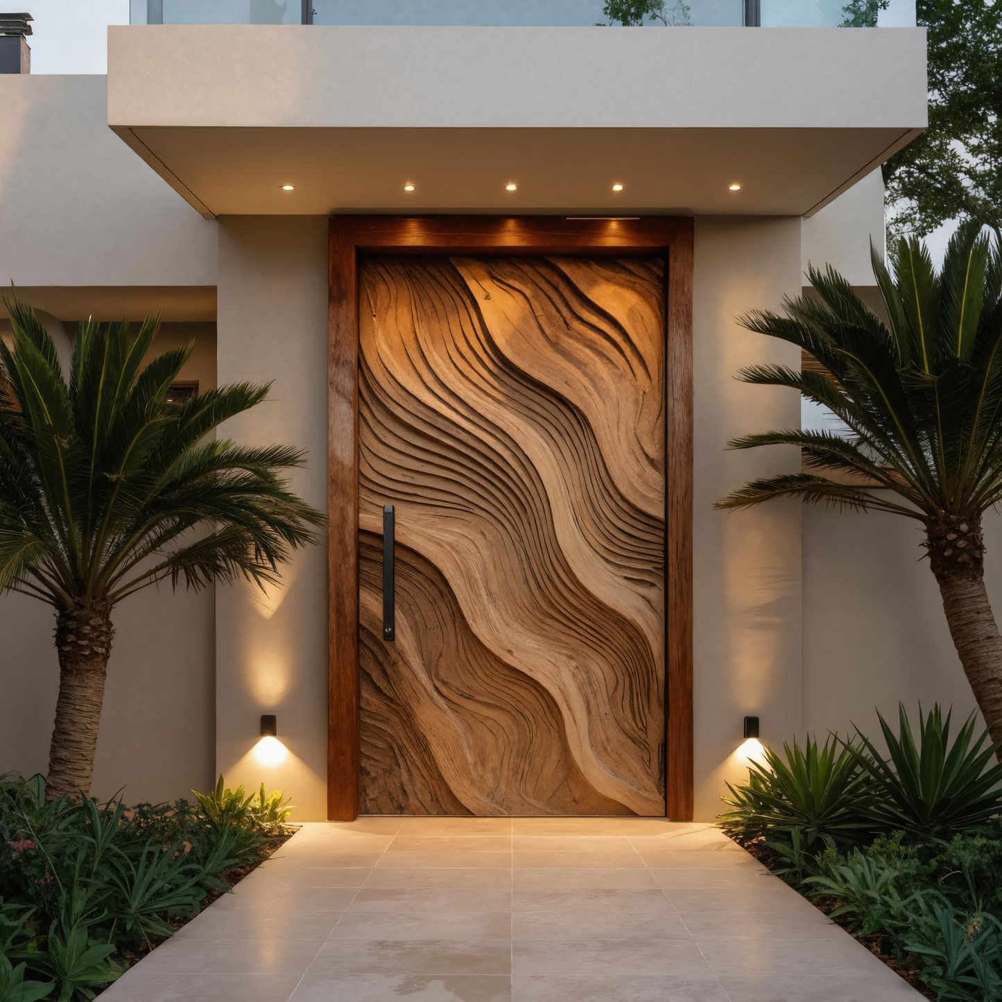 Sculptural Front Door With Wave Design For Entryway