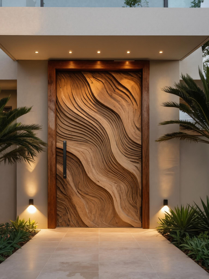 Sculptural Front Door With Wave Design For Entryway