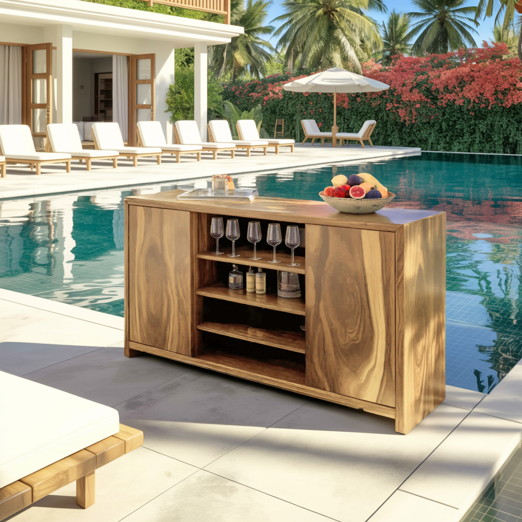 Modern Outdoor Bar Cabinet With Wine Storage For Patio