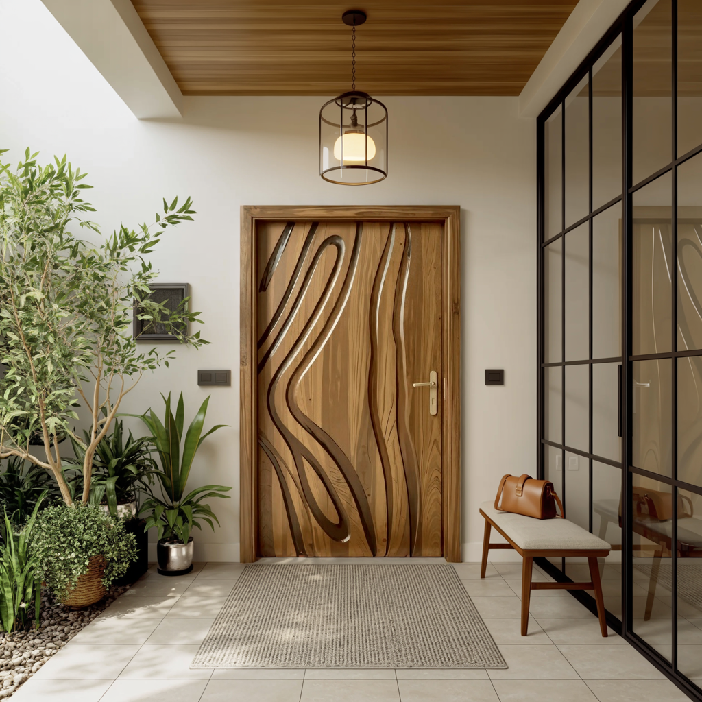 Modern Carved Wooden Door For Interior Entryway